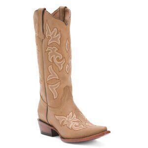 TANNER MARK Honey Brown Made In Mexico Leather Inlay Snip Toe Western Boots